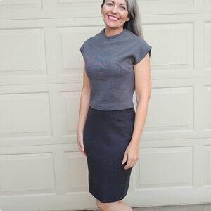 CHARCOAL GRAY ponte knit wool SUIT skirt jacket XS S 1960's 60's